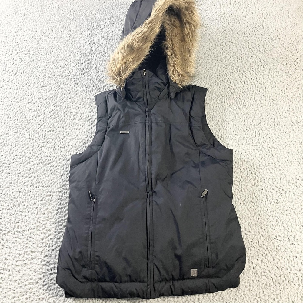 Columbia XCO Vest Womens Small‎ Black Faux Fur Hood Puffer Down Winter Outdoor